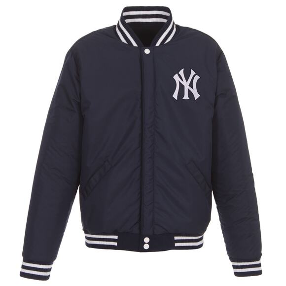 New York Yankees Reversible Fleece Jacket with Faux Leather Sleeves - Picture 6 of 7